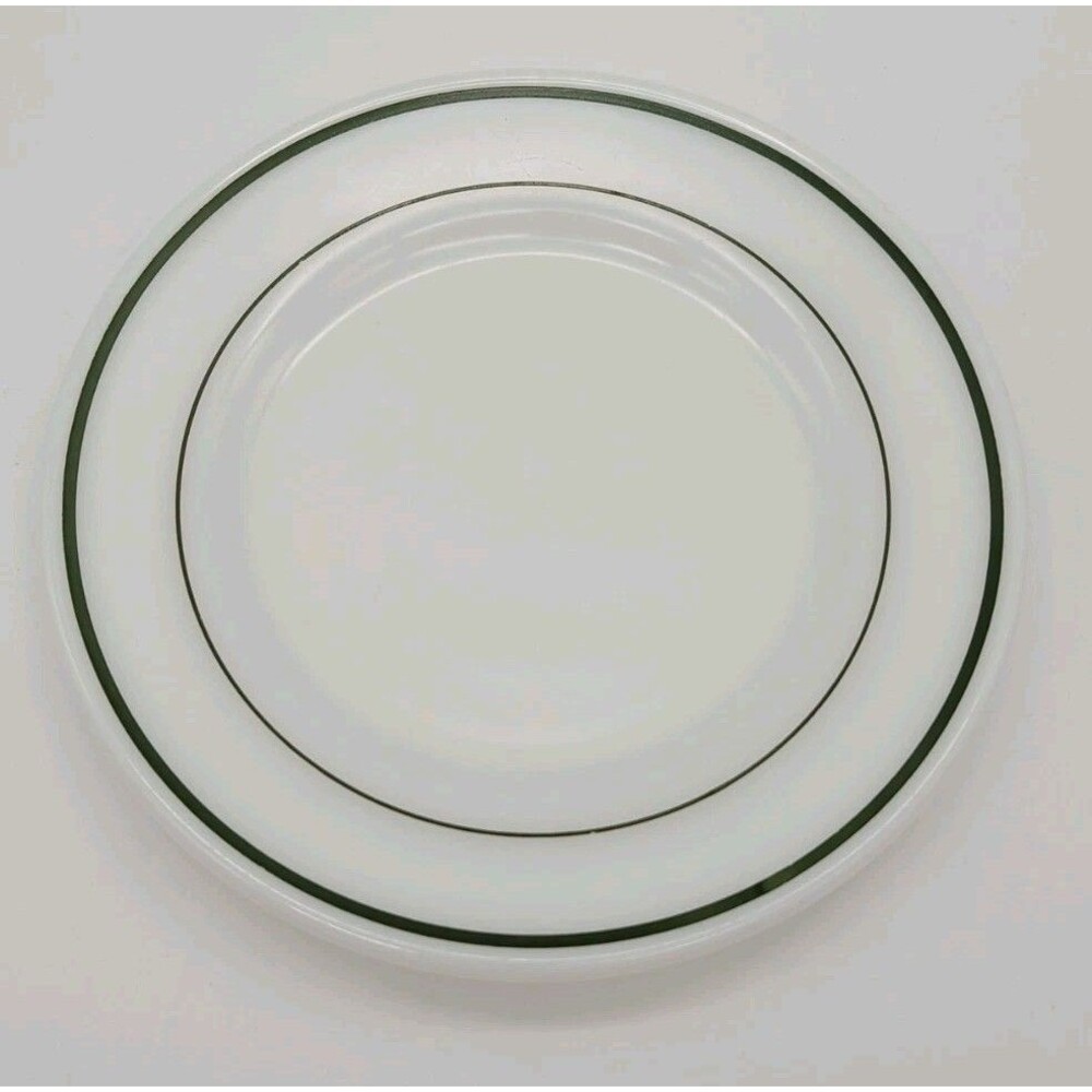 Vintage Pyrex “double tough” Milk Glass Double Green Ring 9 Inch Dinner Plate